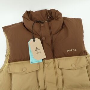 Prana Down Timber Trail Vest Mens M Brown Tan Puffer Sleeveless‎ MSRP $185 NEW